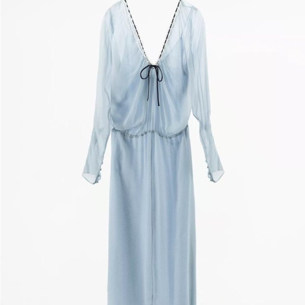 Zara Light Blue V-Neck Maxi Dress